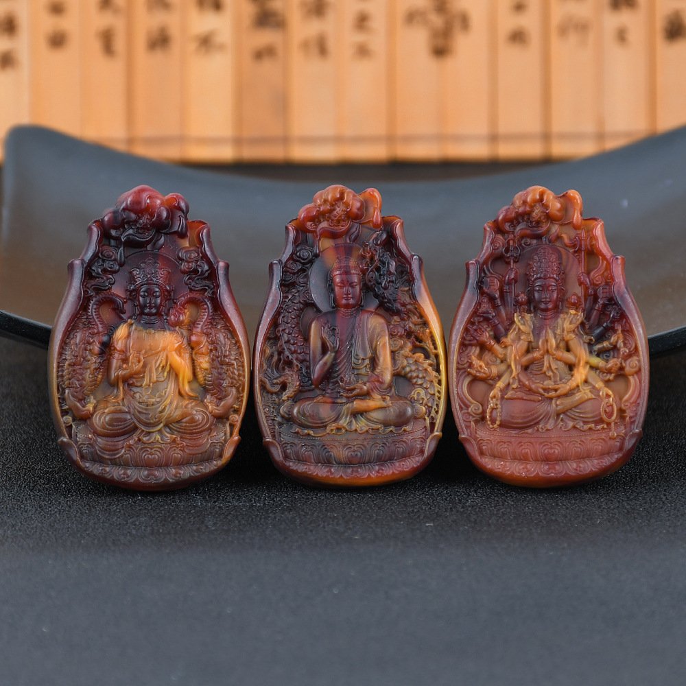 Dây chuyền Phật Như Lai Đại Nhật hương thơm bằng Long Diên Hương tổng hợp (Có dây đeo)