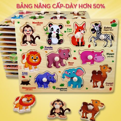 Bảng ghép hình núm gỗ thông minh cho bé