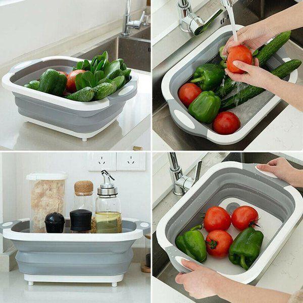 Chậu gấp gọn đa năng làm thớt và rổ loại LỚN 3in1 Thớt cắt + Chậu Rửa + Rổ Đựng 26 x 31.