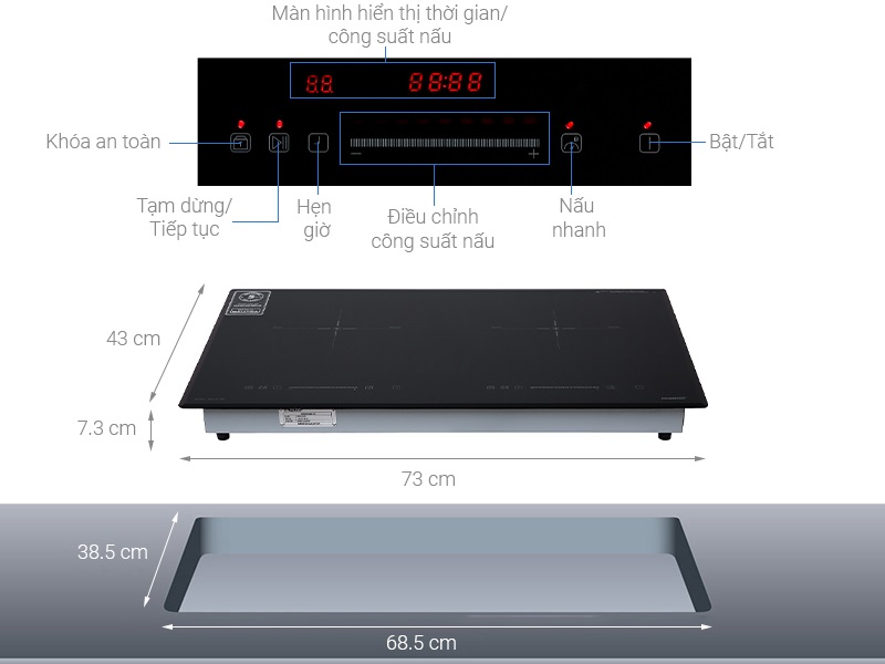 Bếp Đôi Điện Từ Cảm Ứng Inverter Tiết Kiệm Điện NAG1213M - Hàng Nhập Khẩu Malaysia