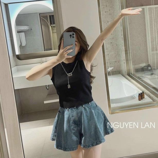 Áo len dệt kim Montoghi Quảng Châu ba lỗ MÀU TRƠN dáng vừa TẶNG KÈM VÒNG CỔ CHỮ B cực chất