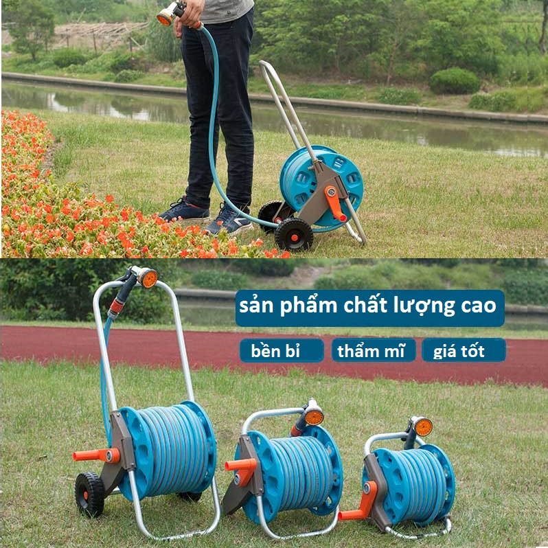 Khung lô cuốn ống nước, khung lô cuốn dây tưới có bánh xe AK-803, Cuốn từ 10m đến 30m ống phi 16 đến phi 20.