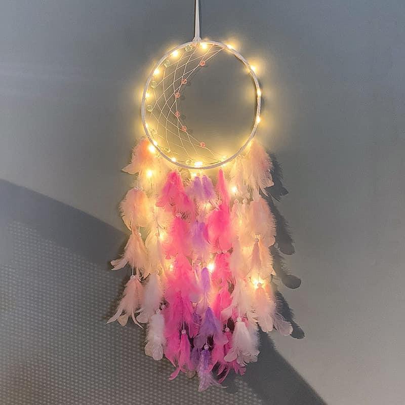 Dreamcatcher Đính Lông Vũ QB7836 Trang Trí Vintage ( Có Đèn Led Phát Sáng)- Chọn Màu