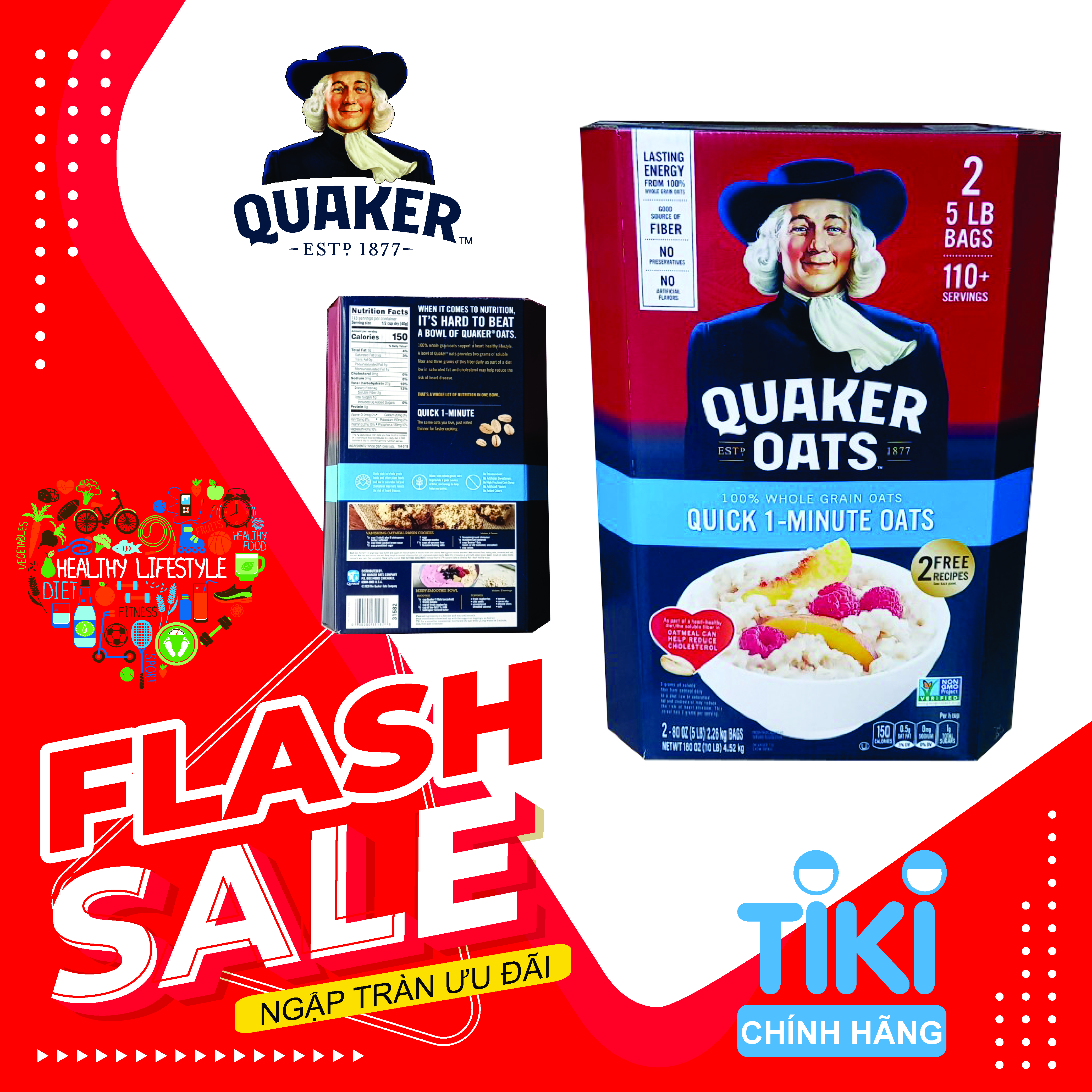 Yến Mạch Quaker Oats Quick - 1 Minute 4.52kg ( Dạng Hạt Cán Vỡ nk my )