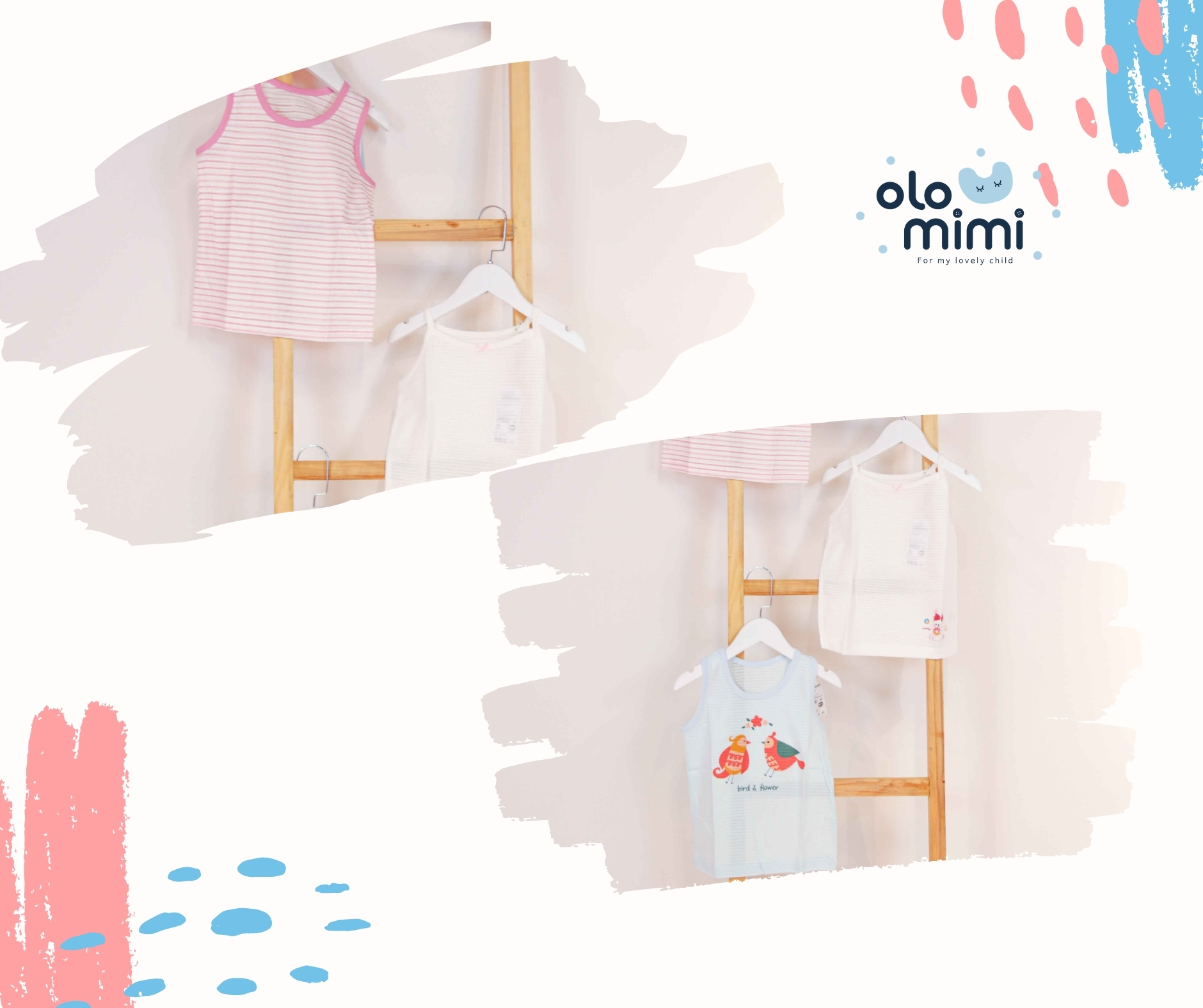 Áo ba lỗ Olomimi Hàn Quốc Bird Flower- 100% cotton