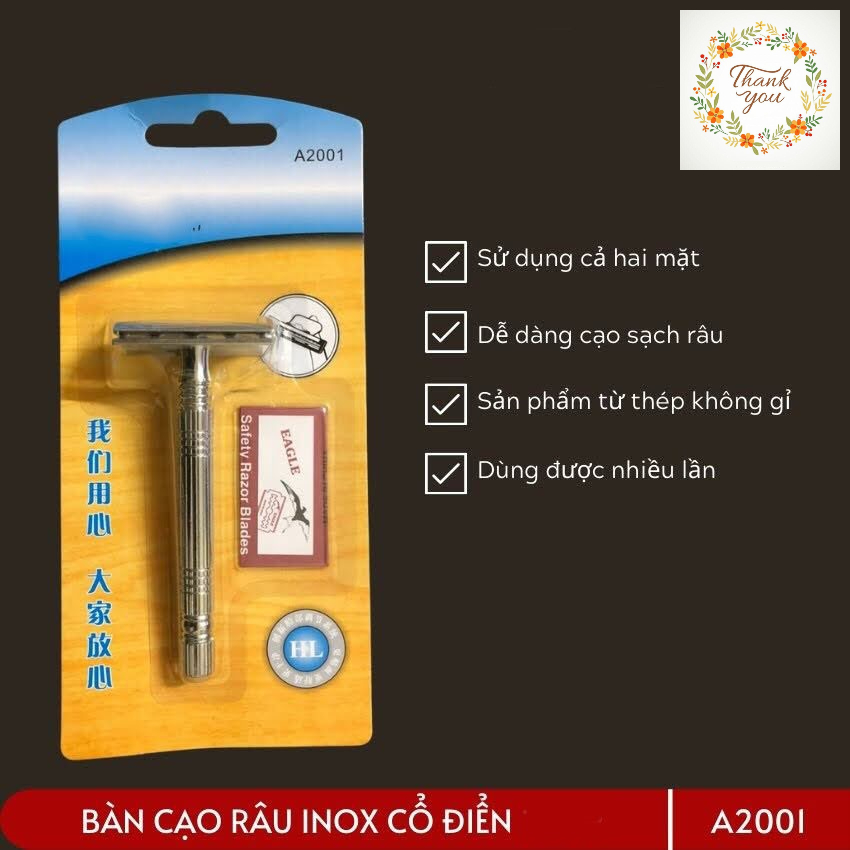 Dao Cạo Râu INOX Truyền Thống Phong Cách Vintage Cầm Chắc Tay Dễ Dàng Sử Dụng [ Video Ảnh Thật Sản Phẩm ]