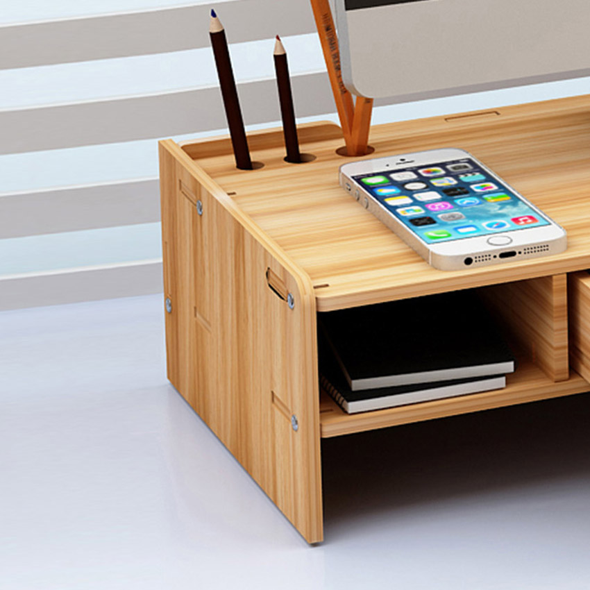 Kệ để máy tính đa năng KM03 kệ màn hình máy tính để bàn bằng gỗ bền chắc mẫu đẹp có hộc cất bàn phím ngăn để tài liệu