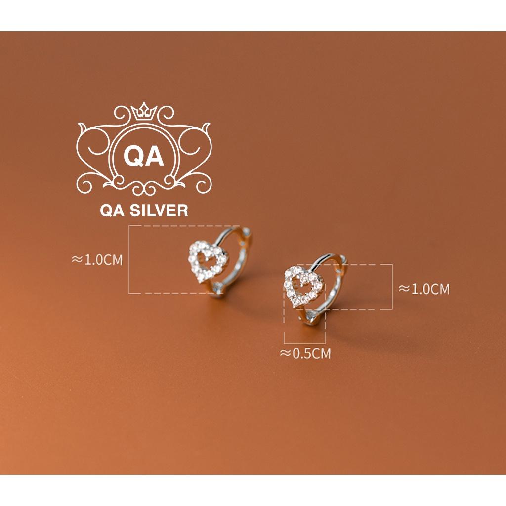 Khuyên tai bạc 925 tròn trái tim bông đính đá kẹp sát vành S925 HEART Silver Earrings QA SILVER EA220607