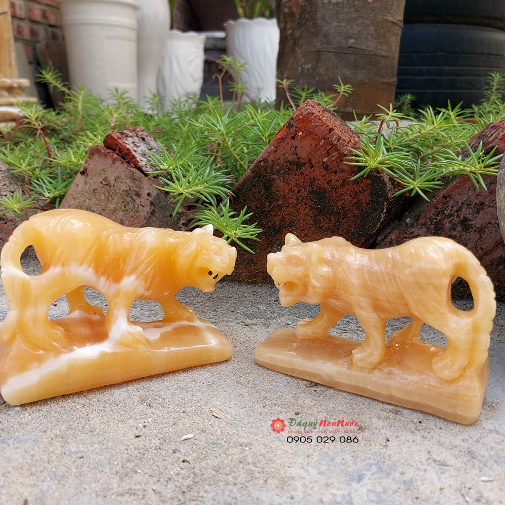 Tượng đá cọp 12 con giáp phong thủy đá ngọc hoàng long 10cm đá Non Nước