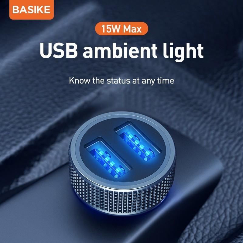 Tẩu sạc xe hơi BASIKE BSK-UT75 15W làm từ kim loại đầu ra USB kép thông dụng và di động-Hàng chính hãng