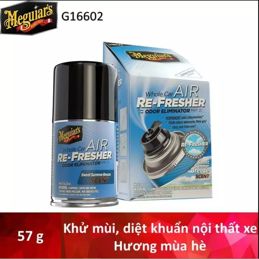 Meguiar's Xịt khử mùi, diệt khuẩn nội thất xe hơi Hương mùa hè - Air Refesher - Summer Breeze Scent - G16602, 57 g