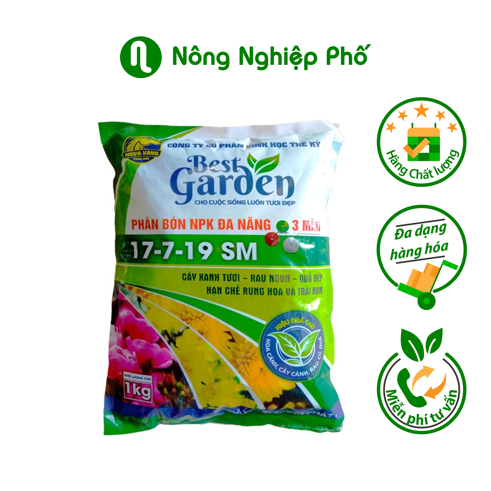 Phân NPK đa năng 3 màu cao cấp 17-7-19 SM dùng cho cây cảnh, hoa kiểng và rau củ quả - Gói 1kg
