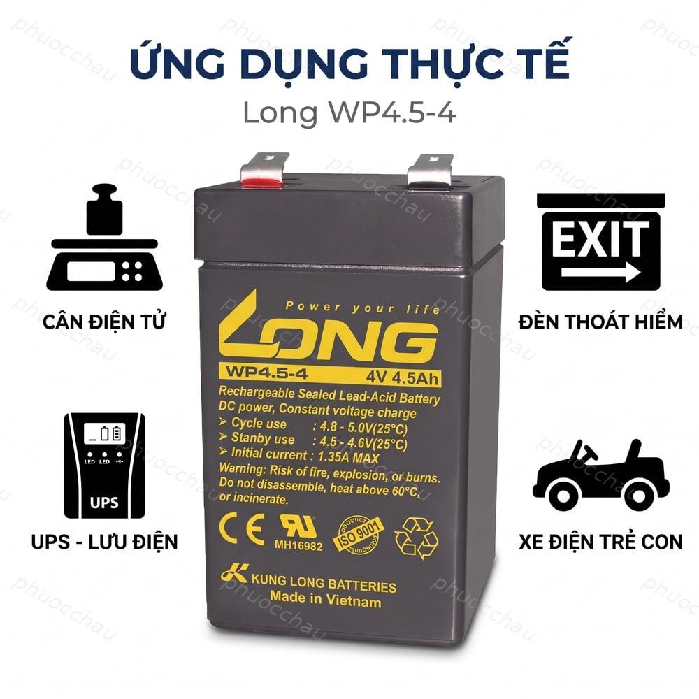 Ắc Quy LONG WP4.5-4 4V 4.5AH Chính Hãng Dùng Cho Cân Điện Tử, Đèn Thoát Hiểm, UPS