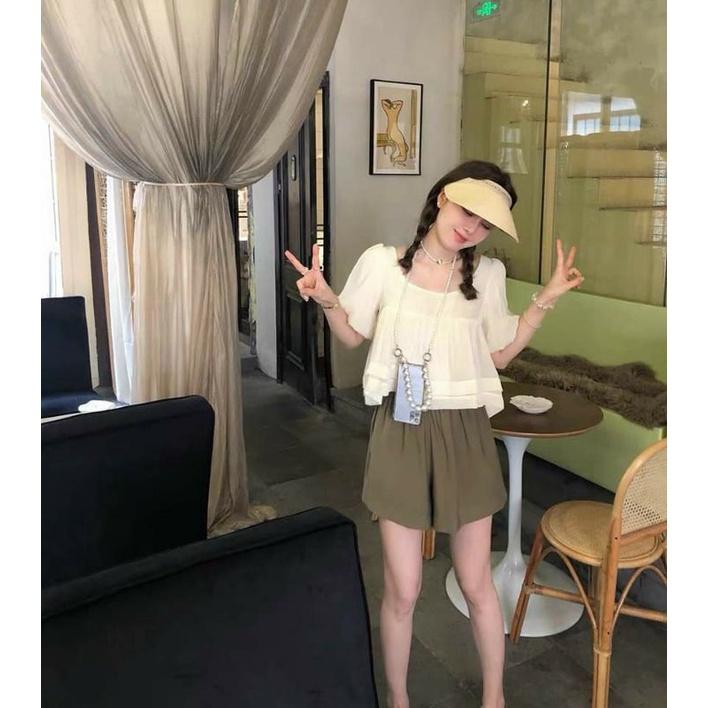 Đồ bộ nữ,Áo babydoll tay phồng, đồ bộ nữ kiểu thắt nơ siêu xinh xắn đi kèm quần short AO007