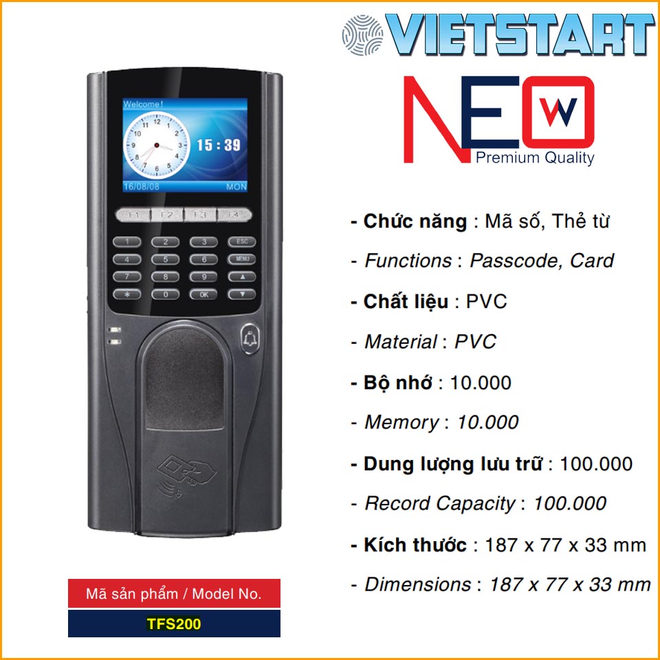 Thiết bị chấm công và kiểm soát ra vào NEWNEO TFS200