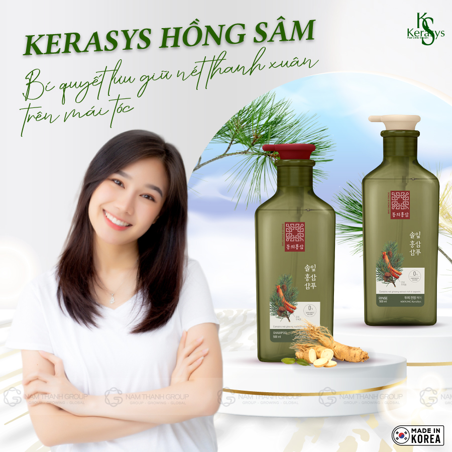 Dầu Xả Ngăn Ngừa Rụng Tóc Dành Cho Da Đầu Và Tóc Khô Kerasys Dong Ui Hồng Sâm Lá Thông Đỏ 500ml
