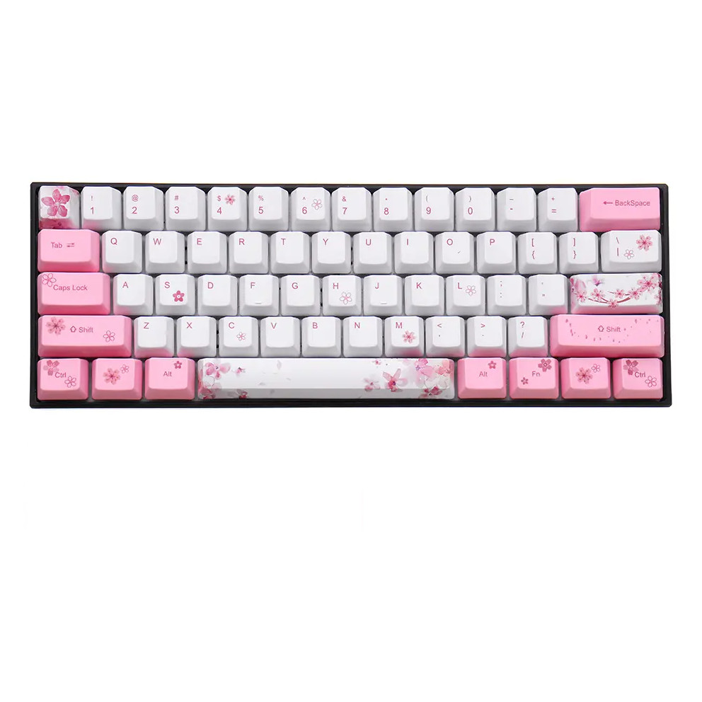 Keycap PBT dành cho Bàn phím cơ không dây RK61 – Chính hãng Royal Kludge. 61 phím, Hoạ tiết Hoa anh đào, công nghệ in Dye–sub, bền đẹp. OEM Profile.