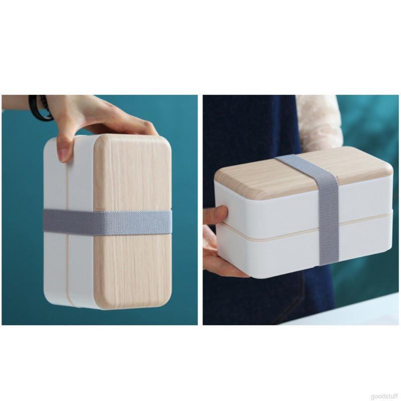 Hộp đựng cơm trưa hình chữ nhật hai ngăn tiện dụng