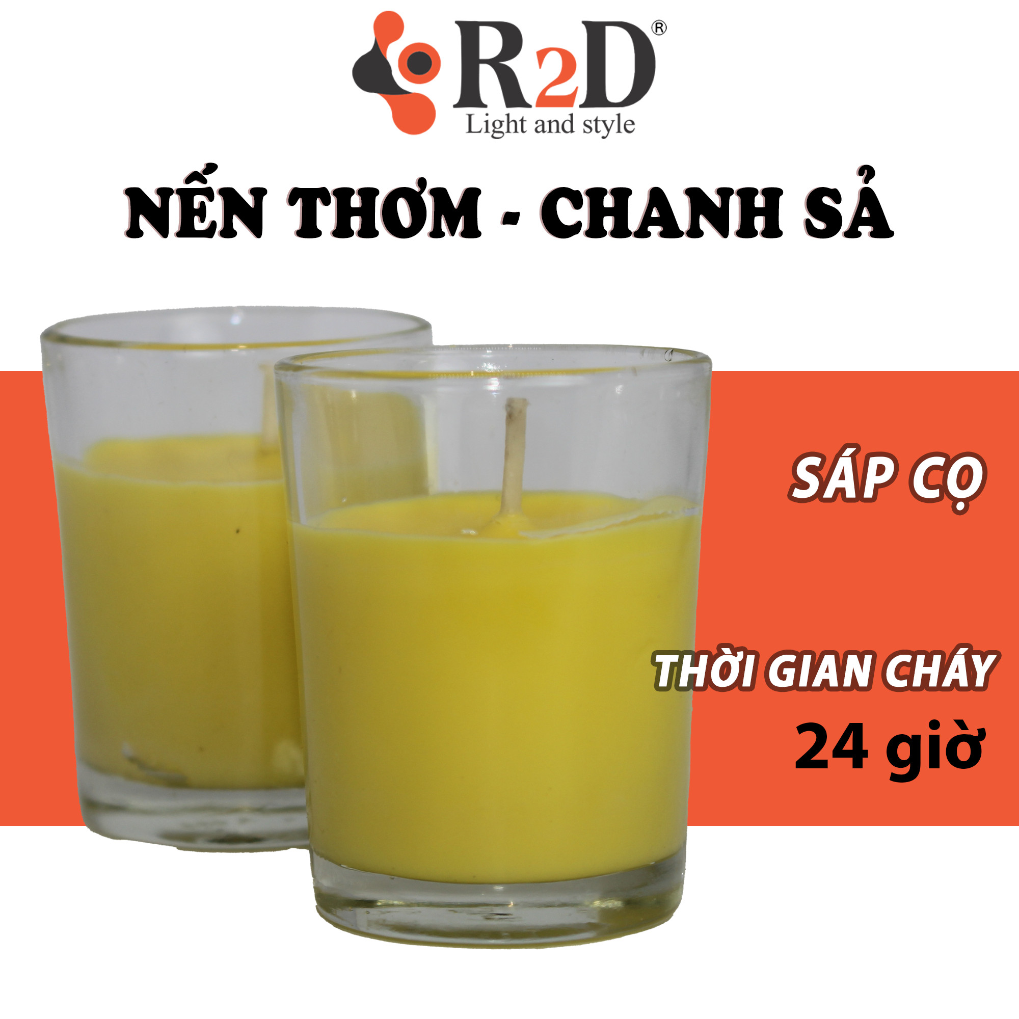 Nến Thơm Tinh Dầu, Sả Chanh, Tinh Dầu Sả Chanh, Chính Hãng Từ Shop R2D, Thành Phần Tự Nhiên, Lành Tính.