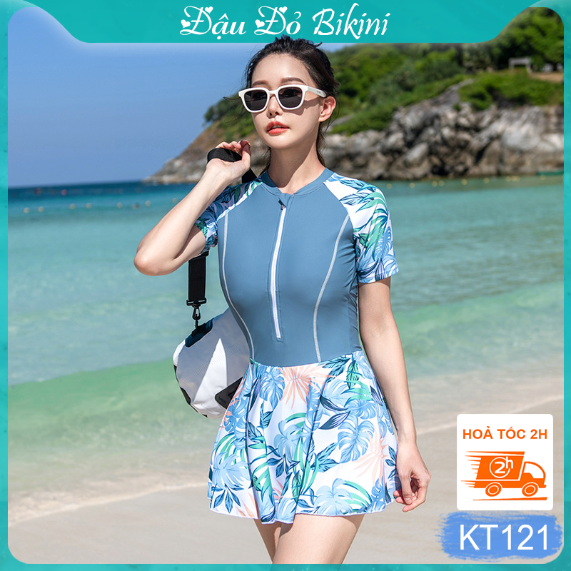 Bộ đồ bơi nữ Big Size cao cấp, áo tắm liền thân váy in hoa sang chảnh thời trang, chất thun bơi lạnh xịn co giãn cao, tôn dáng đẹp, có size nhỏ cho nữ từ 43kg | KT121