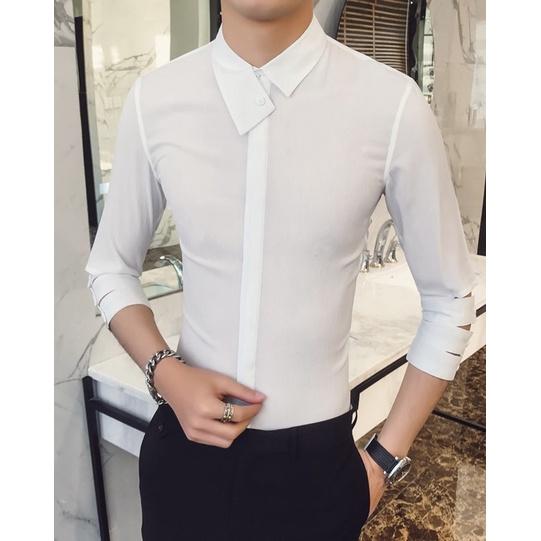 áo sơ mi, áo sơ mi cổ thiết kế kiểu, tay áo xẻ phá cách sang chảnh, và sành điệu, đơn giản mà cuốn hút - N17