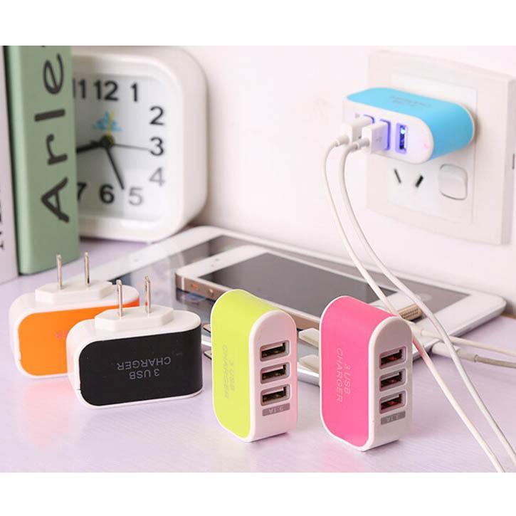 Củ sạc 3 cổng USB - Sạc đa năng có đèn Led-Giá rẻ như cho-Thuận tiện cho đi du lịch