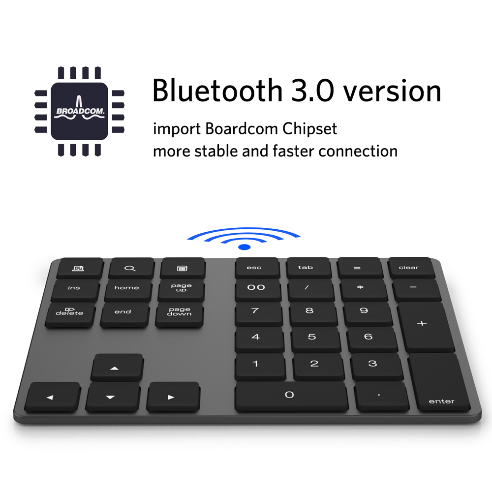Bàn Phím Số Không Dây Bằng Nhôm 34 Phím BT Tích Hợp Pin Sạc Cho Windows / IOS / Android