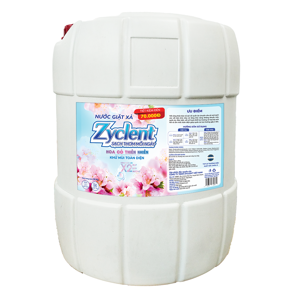 Nước Giặt Xả Zyclent Superior Hương Hoa Cỏ Thiên Nhiên 20KG - SIÊU TIẾT KIỆM