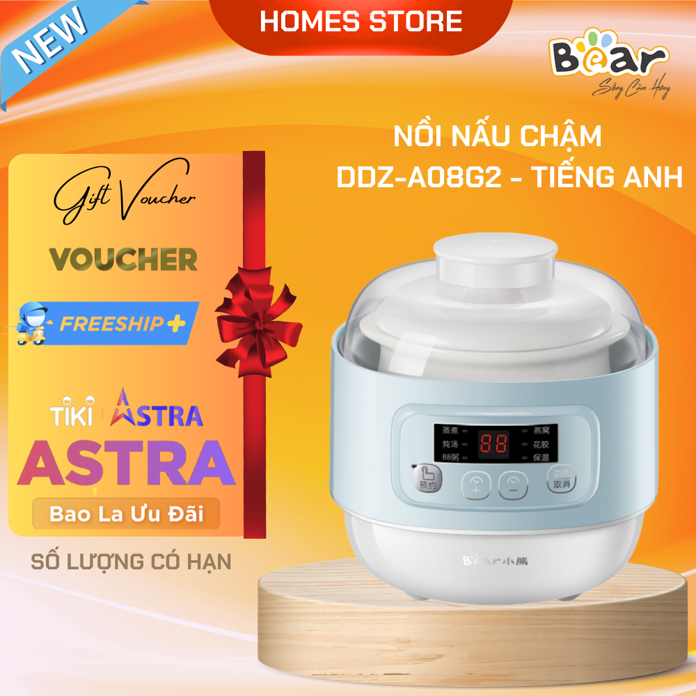 Nồi Nấu Chậm, Nồi Chưng Yến BEAR DDZ-A08G2 Dung Tích 0.8 Lít Công Suất 200 W - Hàng Chính Hãng