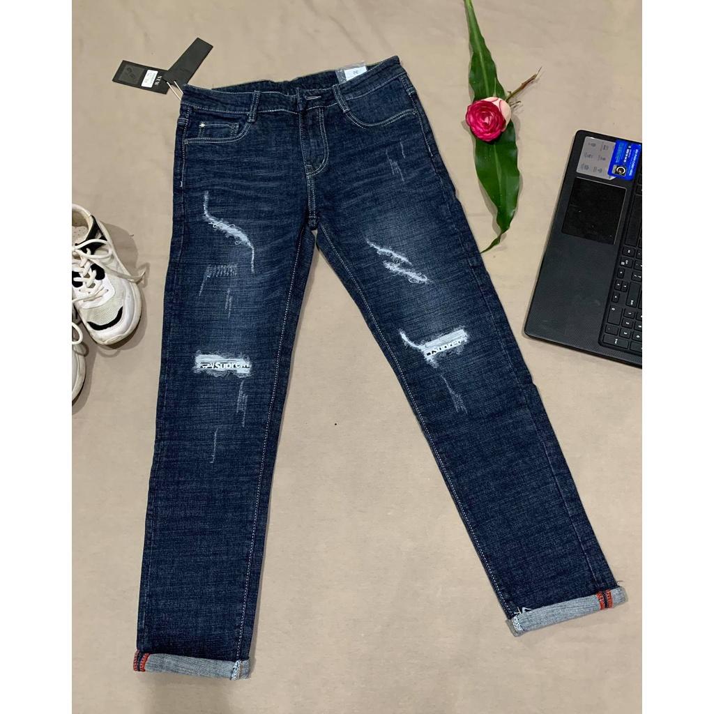 Quần jean nam dài xanh rách kiểu QJDVH0004B
