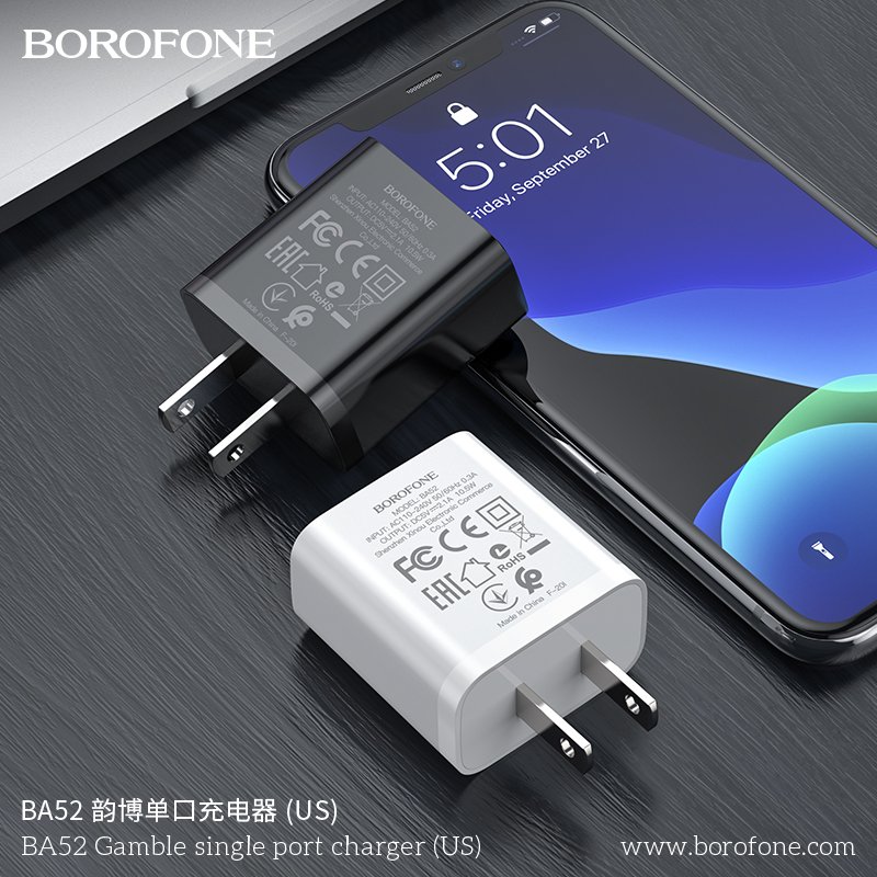 Cóc Sạc Borofone BA52 - 1 Cổng USB 2.1A chuẩn US- Hàng Nhập Khẩu ( Giao màu ngẫu nhiên)