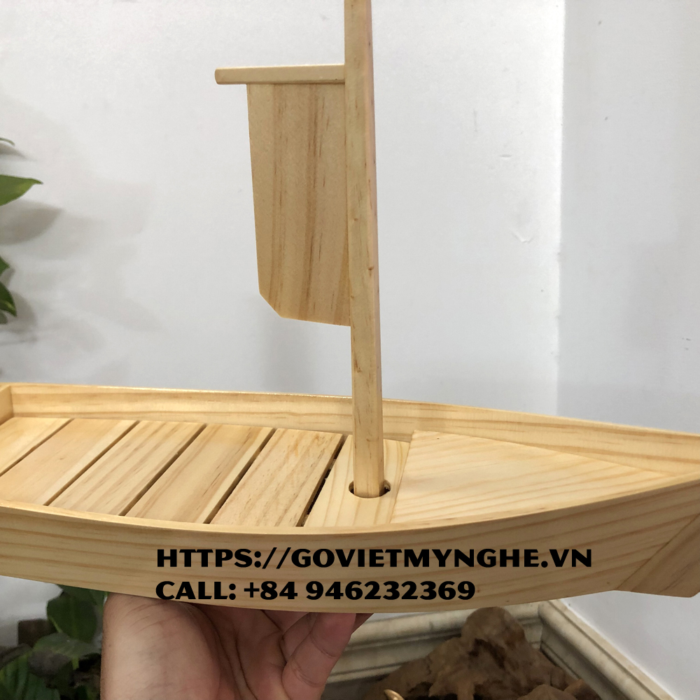 [Dài 40cm - 1 cột buồm] Khay thuyền gỗ đựng sushi - khay gỗ thuyền đựng sashimi thuyền gỗ sushi - Gỗ thông