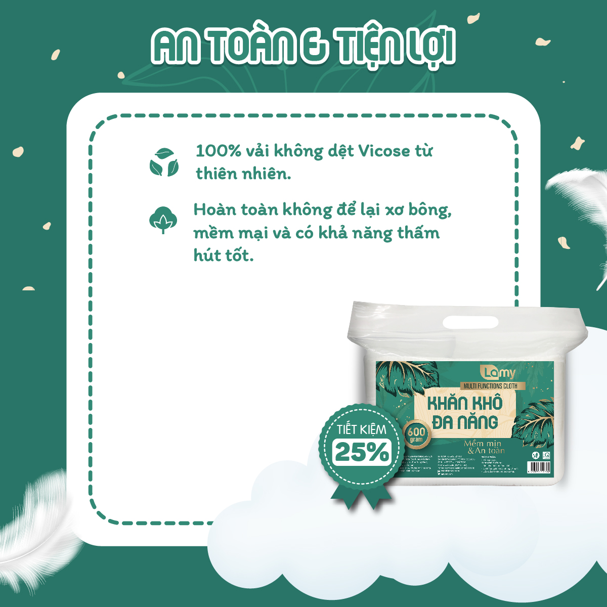 Combo 03 túi khăn vải khô đa năng cao cấp Lamy EcoWipes 600/900GR không mùi không chất huỳnh quang an toàn cho bé
