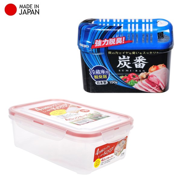 Combo hộp đựng/bảo quản thực phẩm 700ml + sáp khử mùi tủ lạnh than hoạt tính - nội địa Nhật Bản