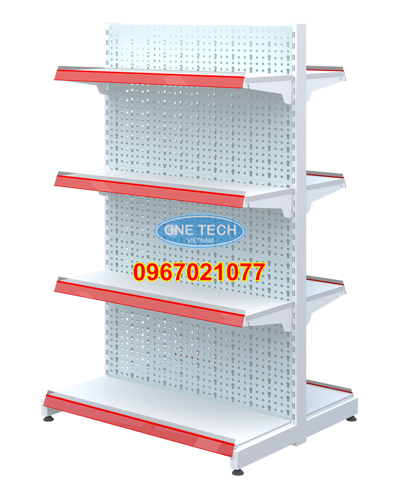 Kệ siêu thị đôi tôn đục lỗ C1500 x D900 x R750 x 4 tầng