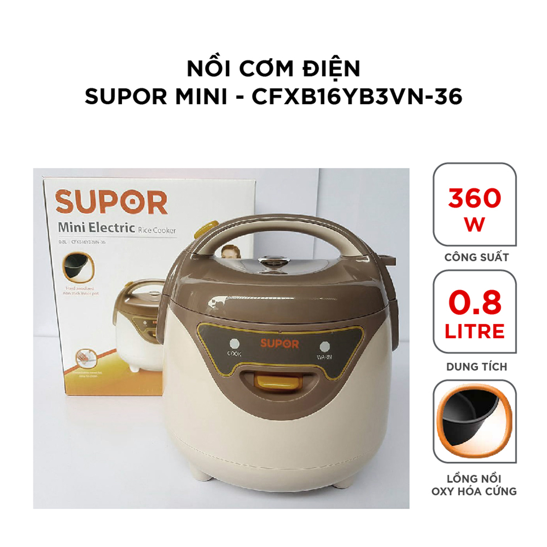 (HÀNG CHÍNH HÃNG) Nồi cơm điện Mini Supor CFXB-16YB3VN-36 0.8l (Trắng nâu)