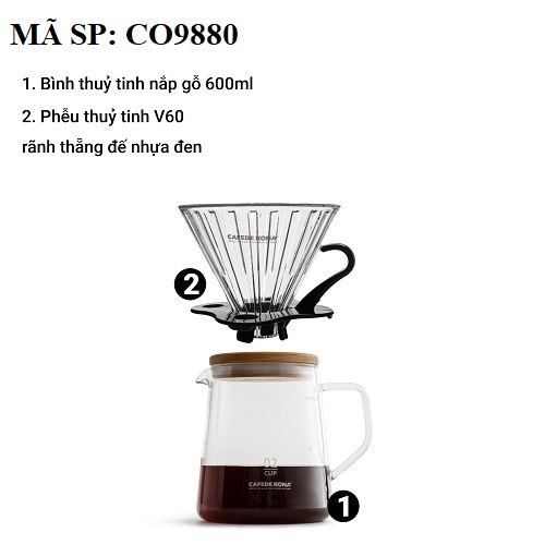 Combo Gift Set bộ pha cà phê V60 02 màu trắng đẳng cấp CAFE DE KONA