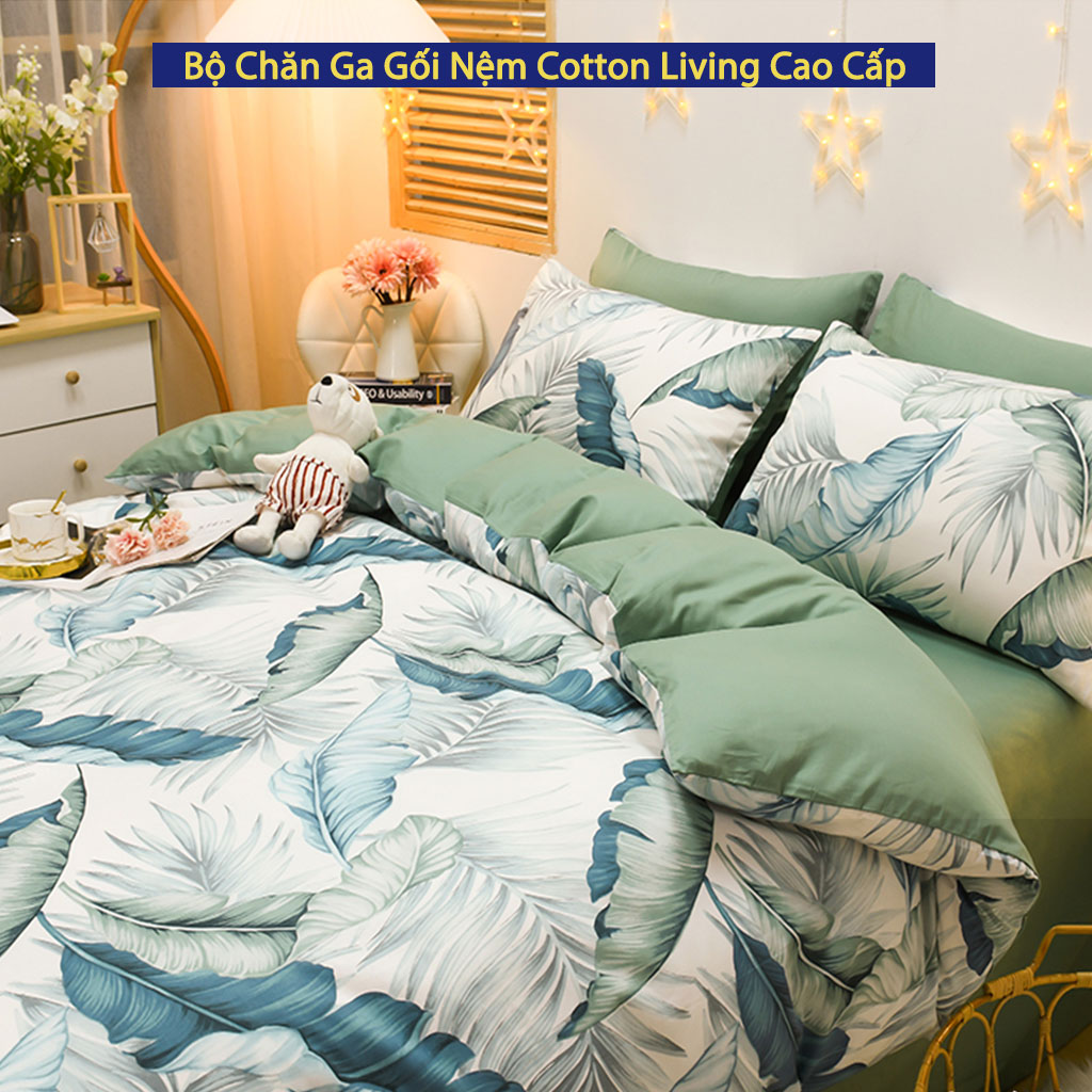 Bộ Chăn Ga Gối Nệm Đệm 5 Món Cotton Living Cao Cấp Chuẩn Khách Sạn 5 Sao Chăn Drap Ra Ga Gối Nệm Trải Giường 5 Món Xuất Nhật Cao Cấp