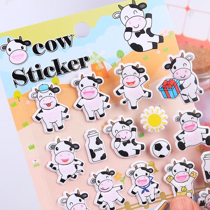 STICKER BÒ SỮA 1 VỈ HÌNH NỔI 3D , CẮT SẴN