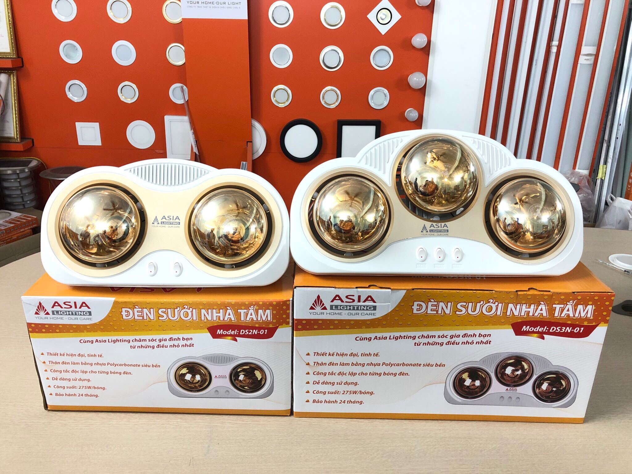 ĐÈN SƯỞI NHÀ TẮM 3 BÓNG ASIA CAO CẤP