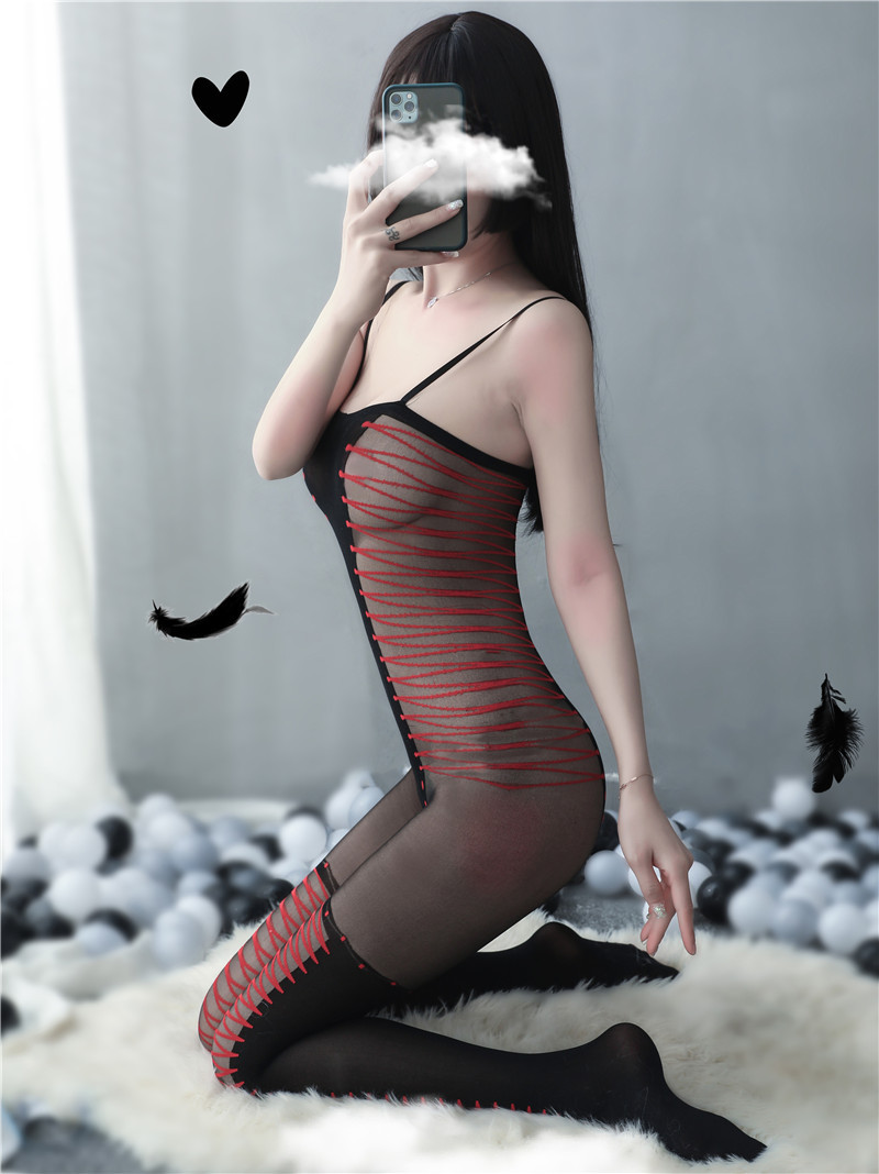 Đồ Ngủ Hai Dây Lưới Xuyên Thấu Khoét Đáy Vải Mịn Đen Đỏ Sexy Bodystocking Erotic Lingerie Nightwear Brave Man BCS21 28 8029