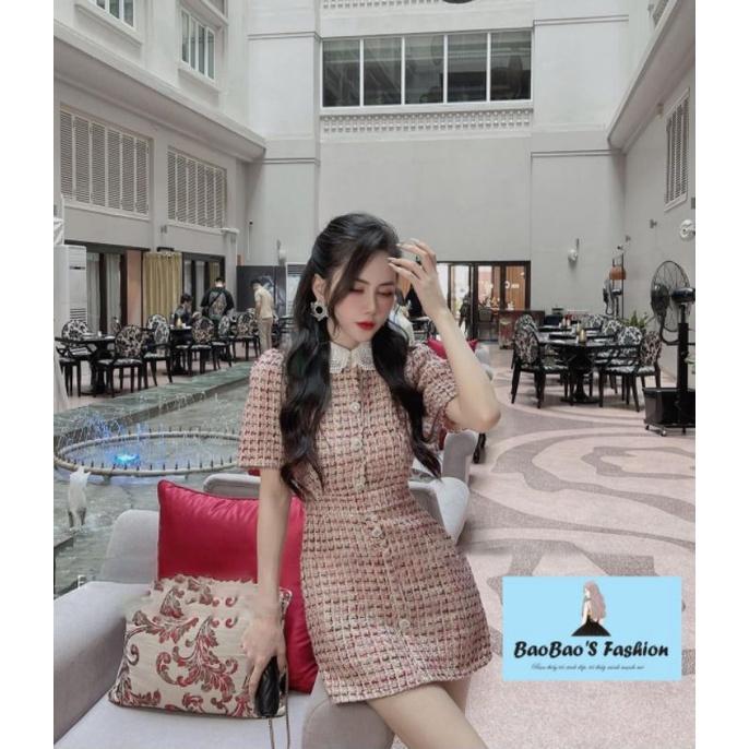 Đầm dạ 3 màu phối cổ ren cúc ngọc thanh lịch