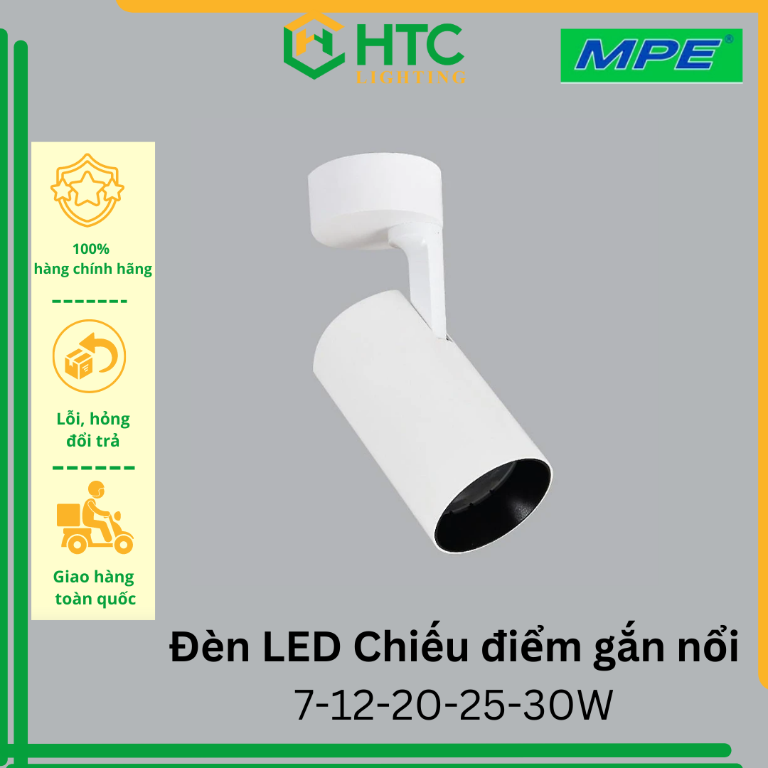 Đèn LED chiếu điểm 7W-12W-20W-25W-30W màu trắng, ánh sáng vàng - thương hiệu MPE