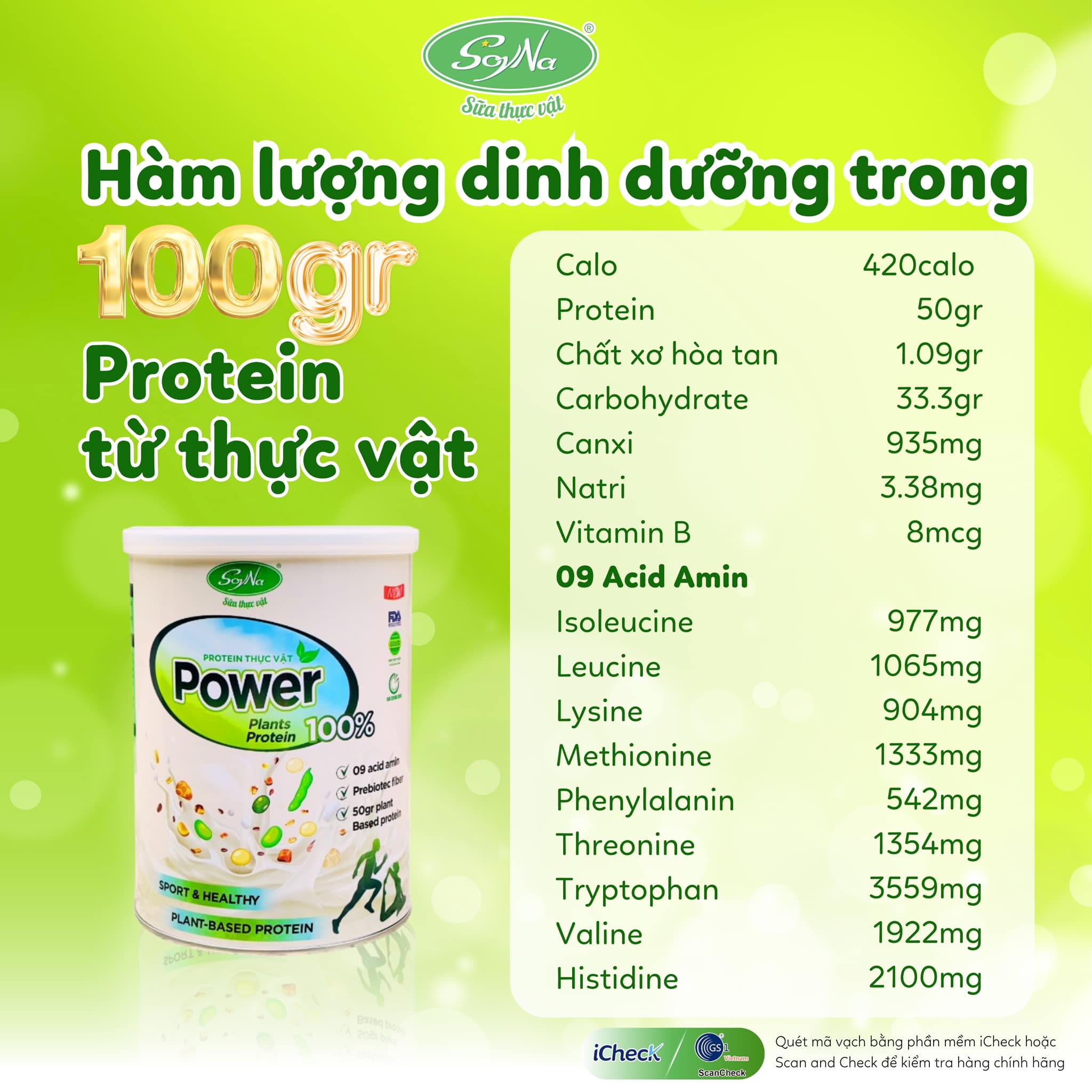 Thực phẩm bổ sung Protein Power Soyna 400gr 100% từ thực vật