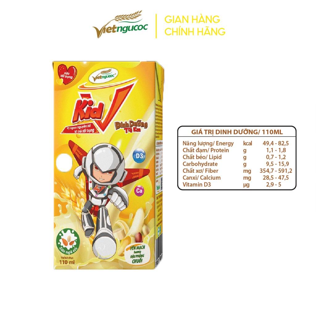 Combo 5 Lốc Sữa Yến Mạch Vkid VIỆT NGŨ CỐC Cho Bé Thơm Béo Hương Vị Chuối Đậu Phộng 110ml/Hộp