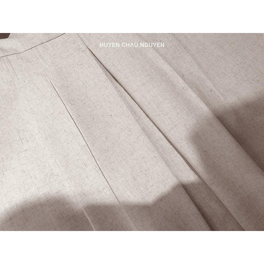 Đầm Robusta Dress Chất Linen Màu Muối tiêu Dáng xòe A ngắn cổ tròn HUYEN CHAU NGUYEN C1SDA033BE