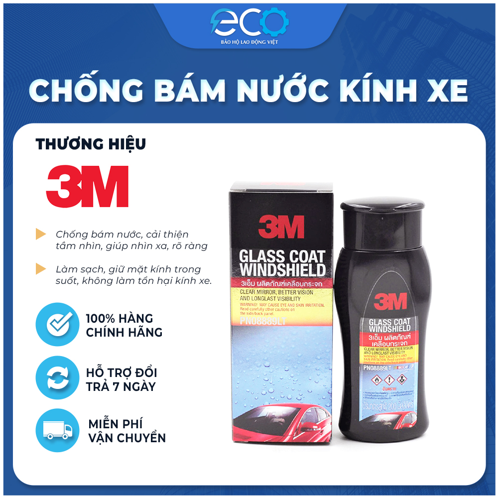 Dung dịch chống bám nước trên kính xe, chai chống bám nước kính ô tô, chống bám nước gương hậu 3M 08889LT Chai chống bám