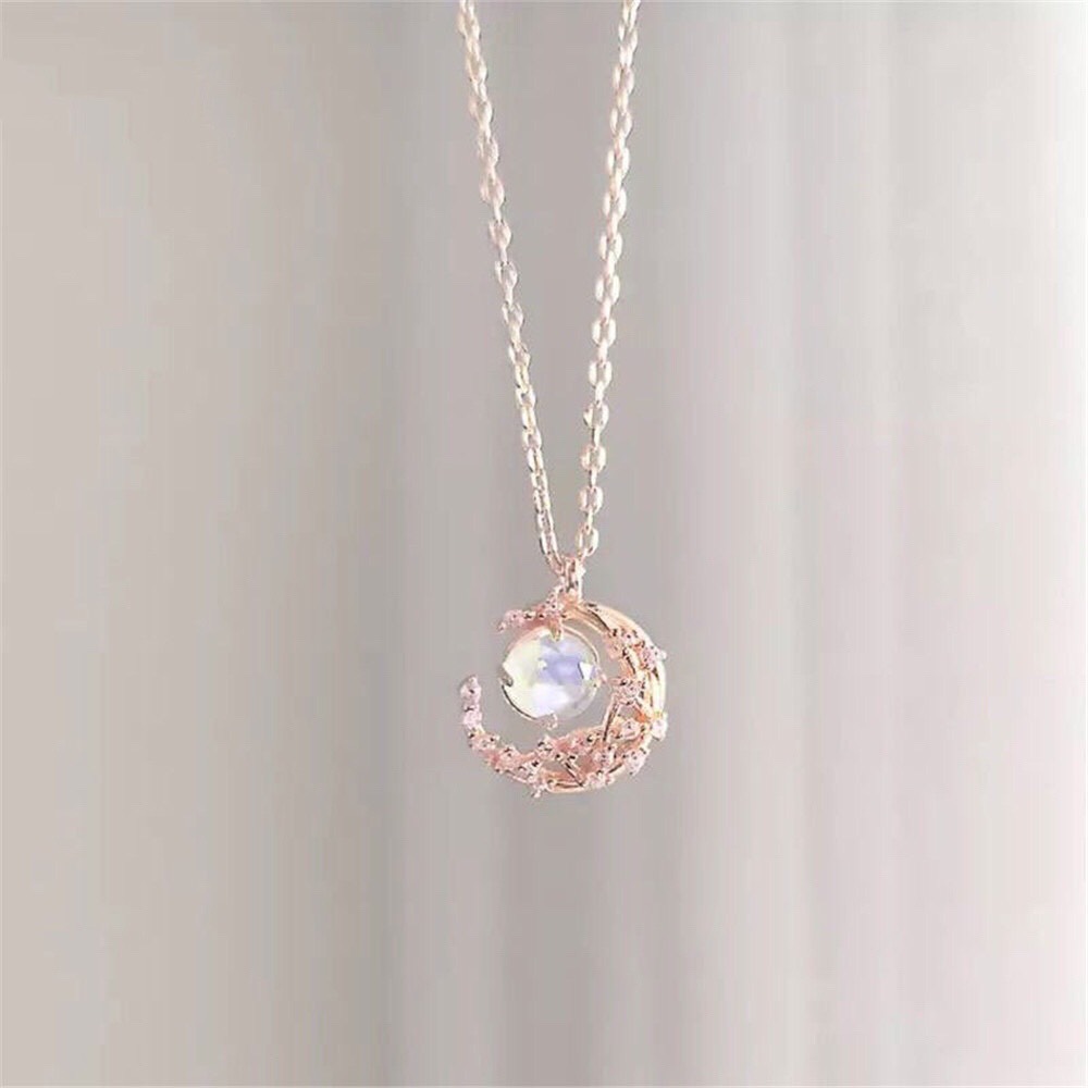 Dây Chuyền Hình Mặt Trăng Đính Đá Giả Kim Cương Sang Trọng Phong Cách Hàn Quốc Dành Cho Nữ
