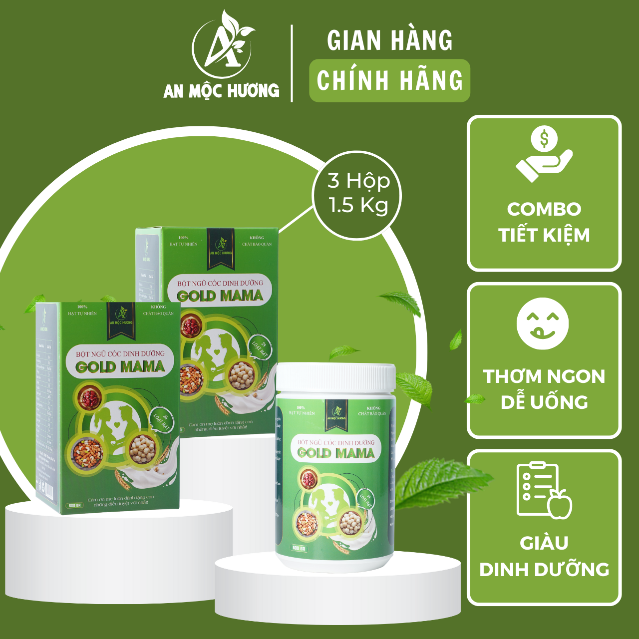 Combo 3 hộp bột ngũ cốc Gold Mama (FREESHIP) 24 loại hạt dinh dưỡng cho mẹ bầu (1.5Kg)