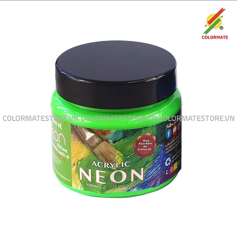 Màu vẽ Acrylic neon Colormate hũ 100ml màu xanh lá - COLORMATE